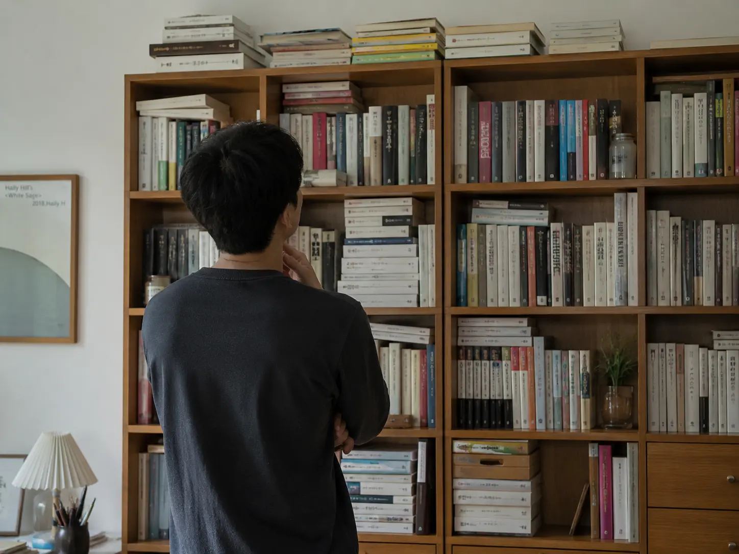 사용하지 않는 책이 쌓인 책장