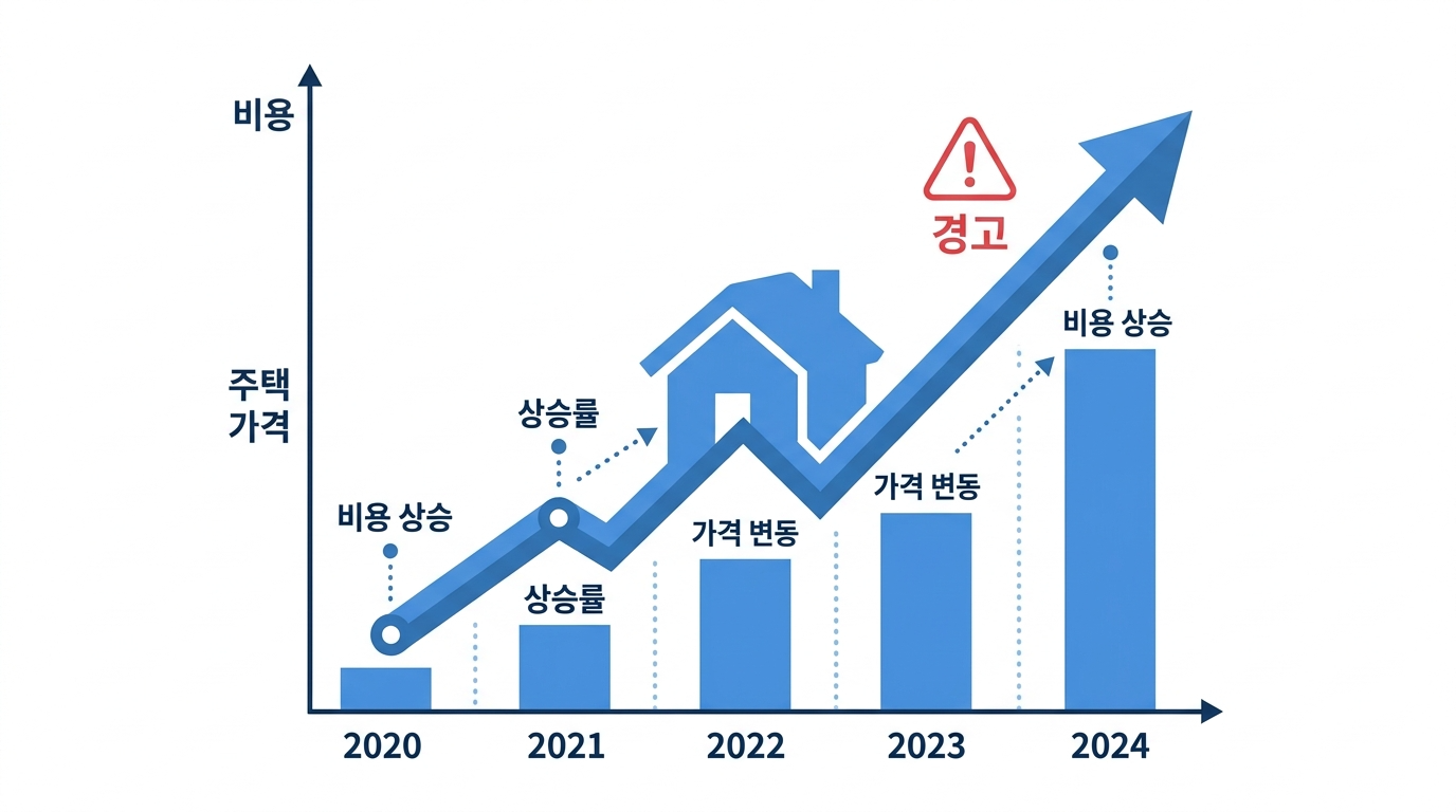 시간에 따른 주택 건설비용의 상승을 주의