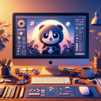 다양한 풍경을 작업하는 디지털 디자이너들, 여러 개의 모니터가 사용됨.