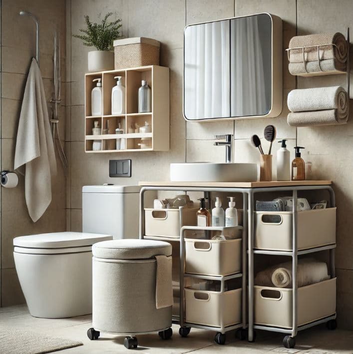 작은 화장실을 위한 수납 솔루션