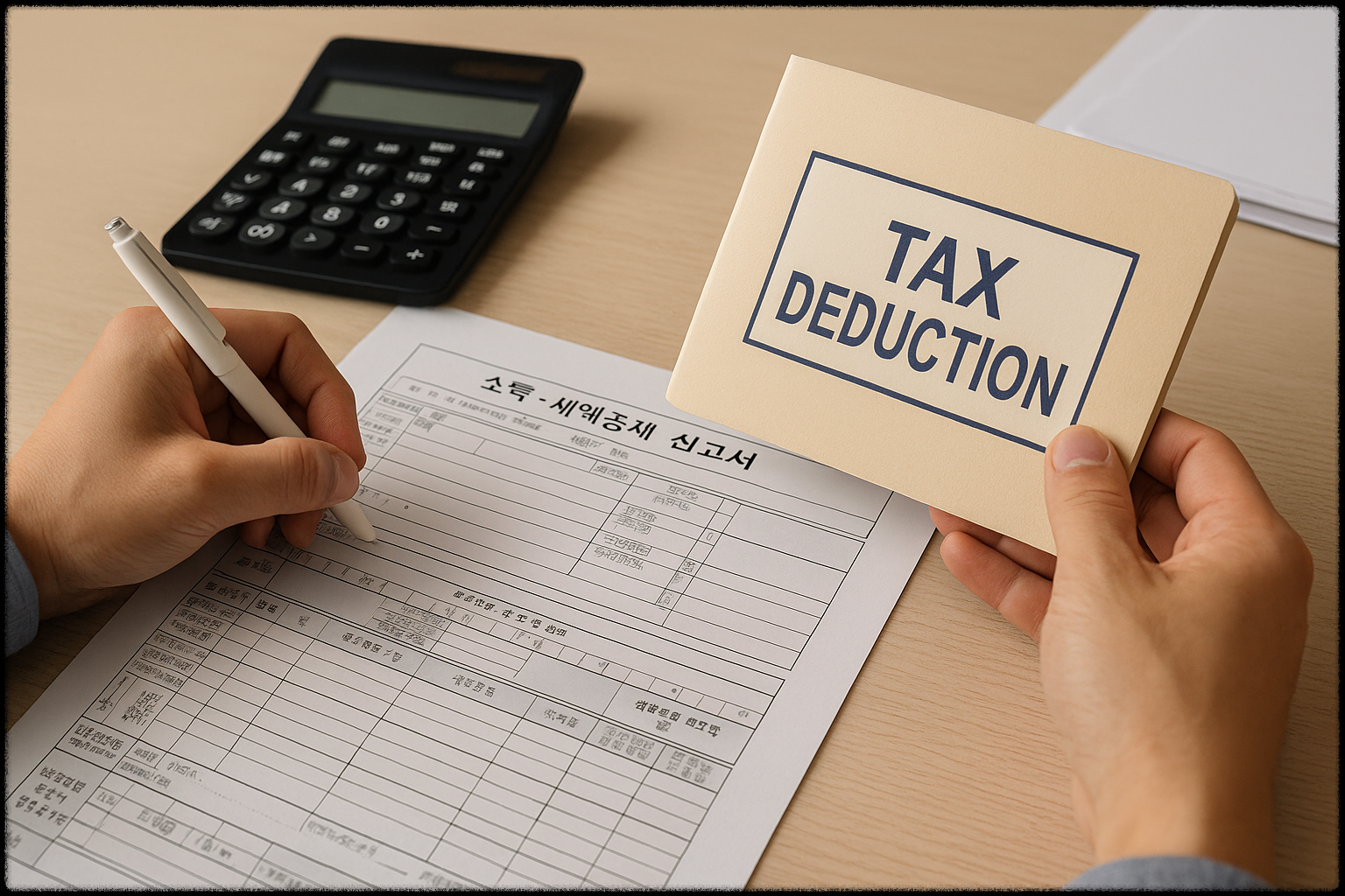 연말정산 서류를 꼼꼼히 검토하는 모습