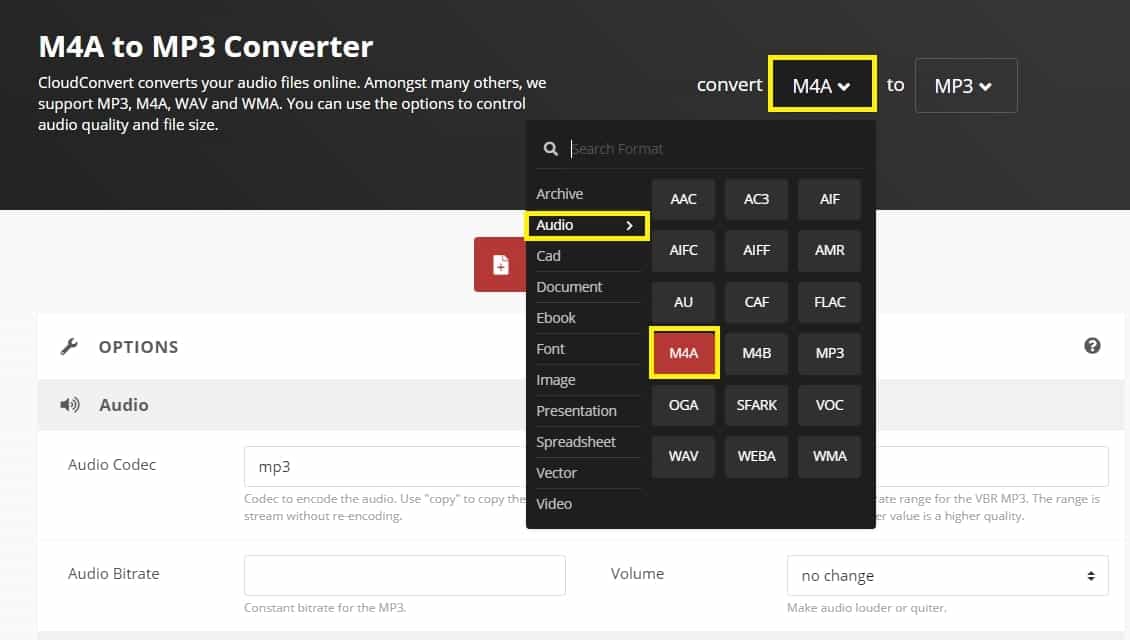 변환한 파일 형식 설정