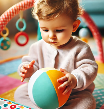 아기가 장난감을 잡고 놀고 있는 모습