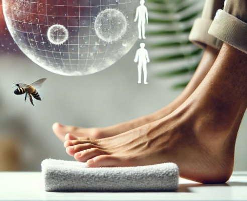 깨끗한 발을 건조하는 모습