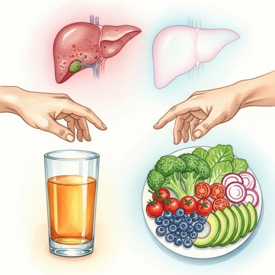 건강한 식단과 음주 사이에서 고민하는 사람.