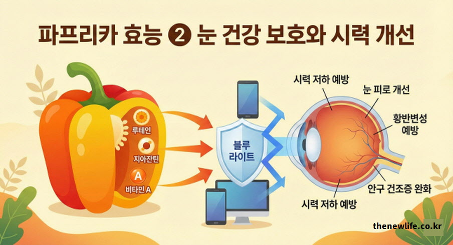 파프리카 효능 중 주황색에 풍부한 루테인과 지아잔틴의 블루 라이트 차단과 시력 보호 효과