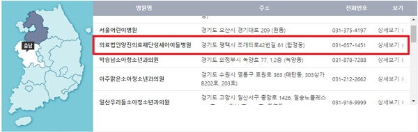경기도 달빛어린이병원 위치 및 전화번호