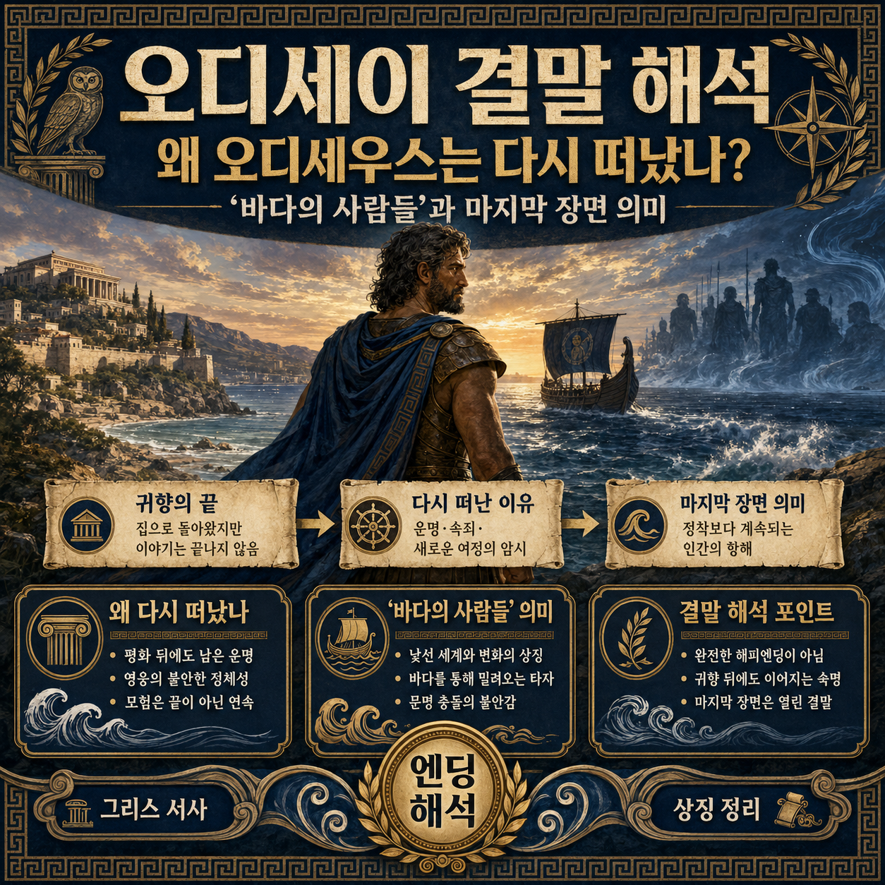 오디세이 결말 해석, 왜 오디세우스는 다시 떠났나? &lsquo;바다의 사람들&rsquo;과 마지막 장면 의미