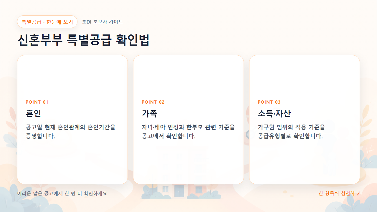 신혼부부 특별공급 확인법 핵심을 세 칸으로 정리한 한눈에 보기