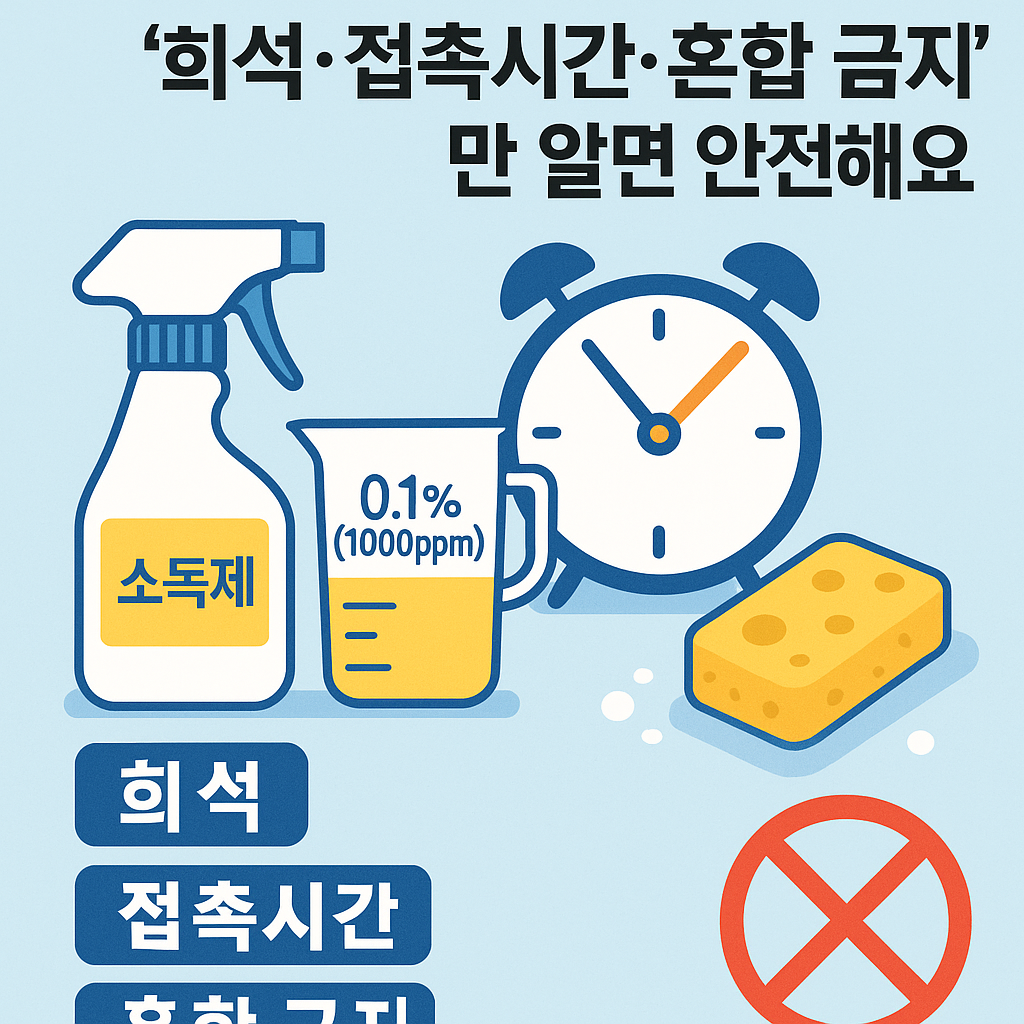 가정용 소독제 희석 접촉시간 혼합금지 요약 인포그래픽