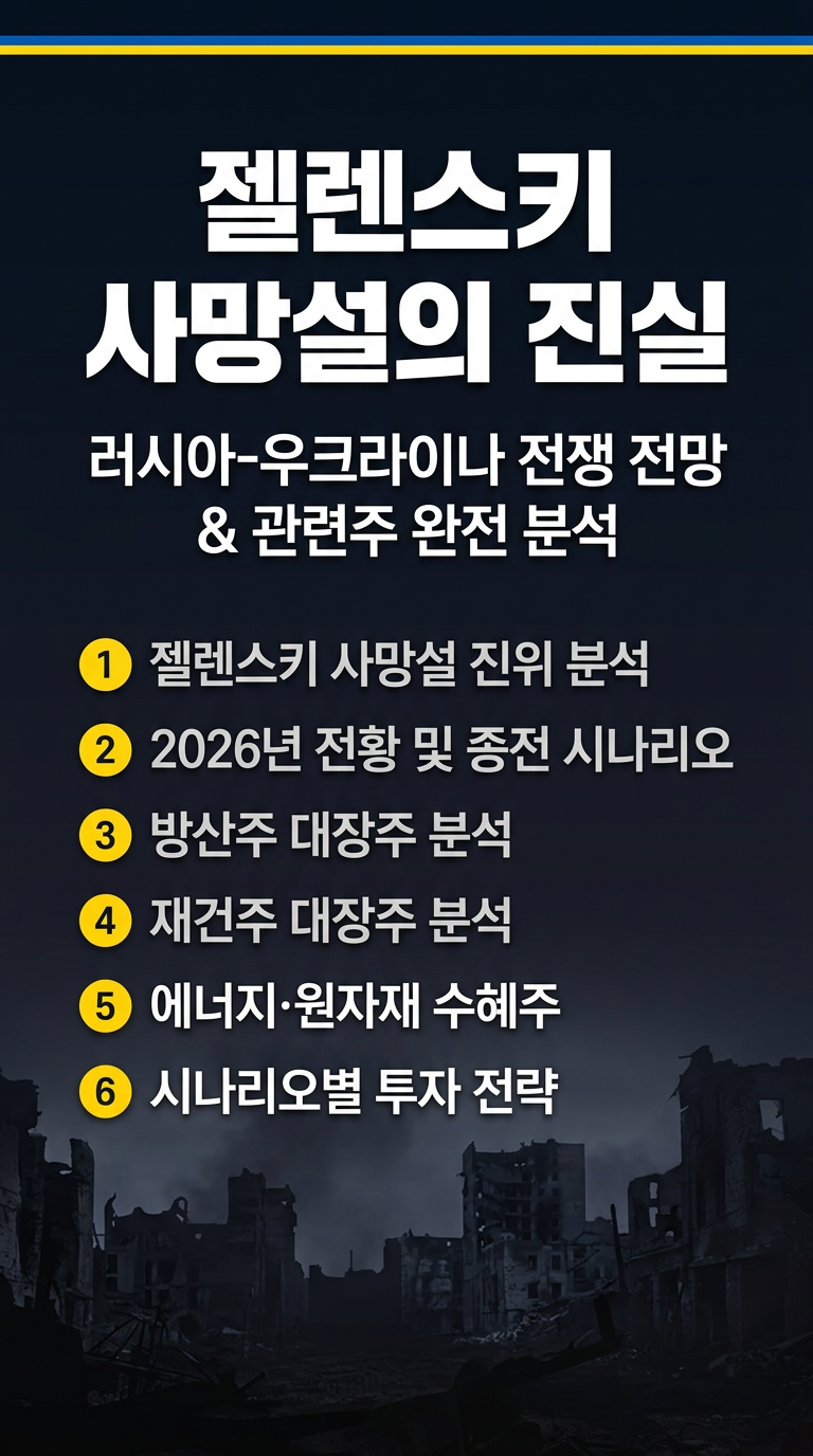 젤렌스키 사망설, 진실 여부, 러시아-우크라이나 전쟁 전망, 관련주, 수혜주, 대장주 분석