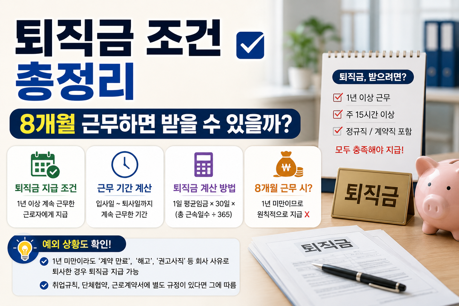 퇴직금 조건 총정리 8개월 근무하면 받을 수 있을까?