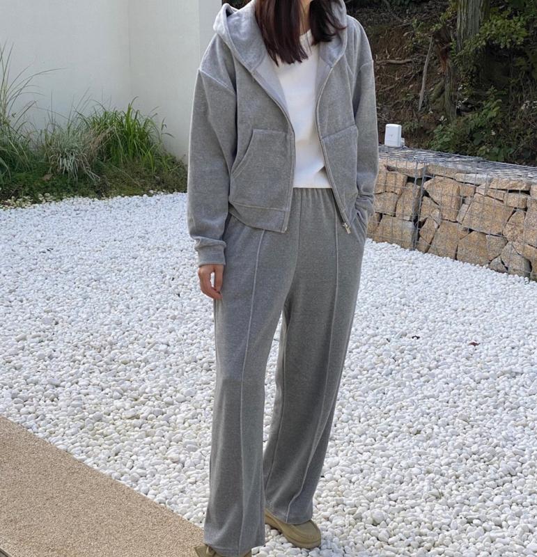 마일 벨로아 트레이닝 팬츠 후드 집업 세트