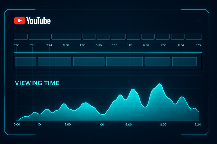 긴 타임라인과 시청 시간 강조 그래프를 보여주는 이미지