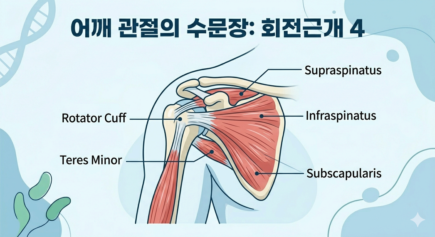 어깨 관절의 수문장 회전근개 4개 근육 구조도 극상근 극하근 소원근 견갑하근 위치