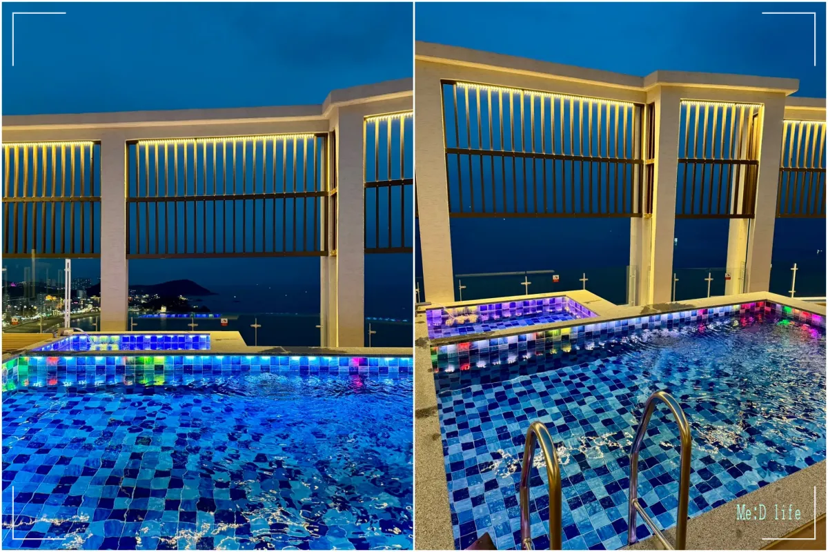 부산-송정-메르드로브호텔-탐복-모던-인피니티풀-수영장-자쿠지-스위트룸-펜트하우스-수영장-자쿠지-밤야경