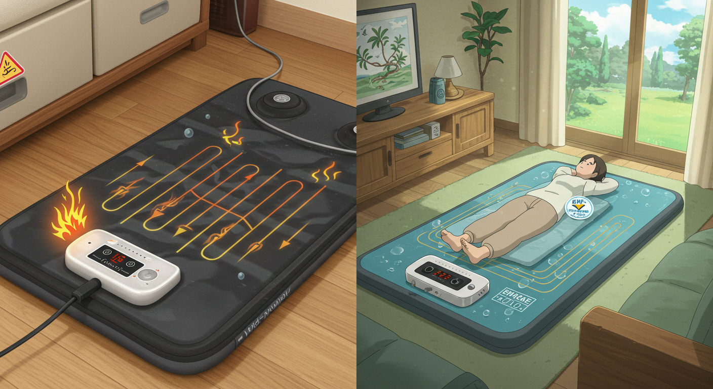 두 난방기기의 안전성을 표현한 대비 장면