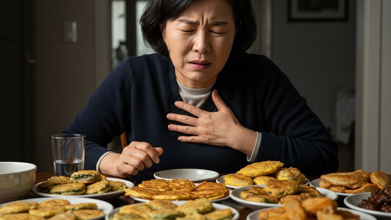 속 쓰려 괴로워하는 모습