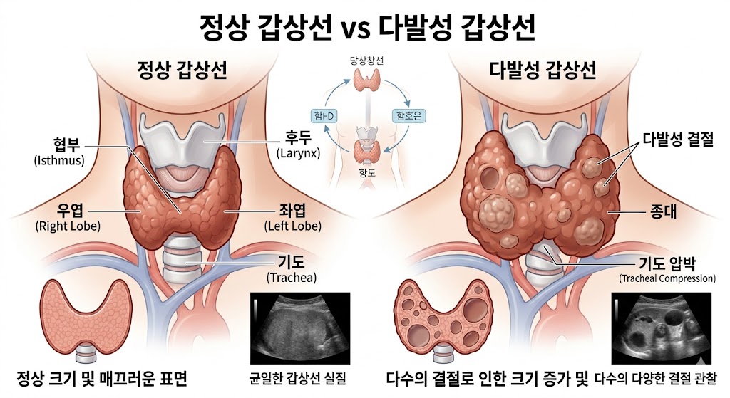 정상 갑상선 vs 다발성 갑상선