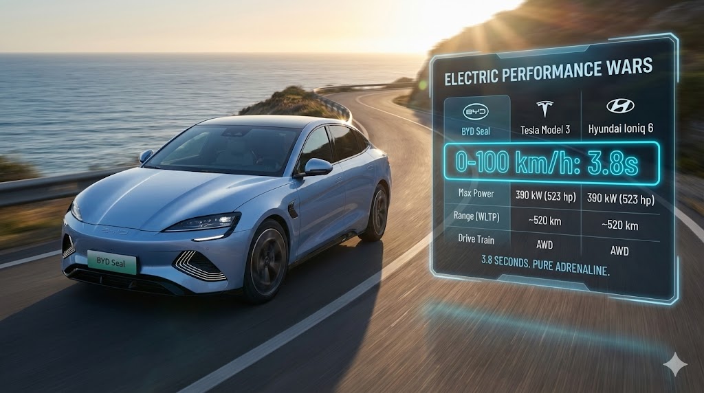 국내 전기 세단 시장에서 아이오닉 6와 경쟁하는 BYD 씰의 역동적인 외관 디자인과 CTB 설계가 적용된 저중심 실루엣