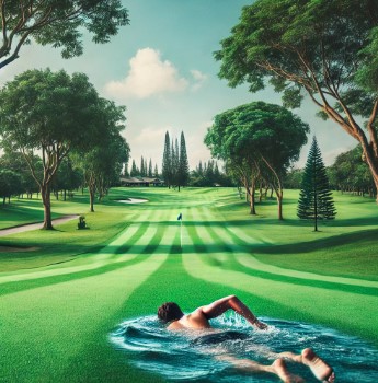 수영과 골프는 서로 다른 스포츠지만, 신체의 움직임과 기술적 요소에서 몇 가지 흥미로운 상관관계를 가지고 있습니다. 이를 통해 한 운동에서 익힌 기술이나 원리가 다른 운동에 도움을 줄 수 있습니다.

1. 코어 근육 사용
골프: 스윙 시 코어 근육(복부, 허리, 엉덩이)의 회전력과 안정성이 매우 중요합니다.

수영: 스트로크 동작과 몸의 회전(특히 자유형, 배영)은 코어 근육의 안정성과 유연성을 요구합니다.

상관관계: 수영은 코어 근육을 강화하면서도 유연성을 높이기 때문에, 골프 스윙의 안정성과 효율적인 체중 이동에 긍정적인 영향을 미칠 수 있습니다.

2. 유연성과 가동성
골프: 어깨, 척추, 골반의 유연성은 스윙의 정확성과 거리 증대에 필수적입니다.

수영: 어깨와 관절의 유연성이 중요하며, 특히 수영은 전신을 고르게 스트레칭하는 운동입니다.

상관관계: 수영을 통해 어깨와 등 부위의 유연성을 기르면 골프 스윙에서 더 큰 회전 범위를 확보할 수 있습니다.

3. 리듬과 타이밍
골프: 스윙의 리듬과 타이밍은 정확성과 비거리에 큰 영향을 미칩니다.

수영: 물속에서 스트로크와 킥의 조화를 맞추는 리듬감이 중요합니다.

상관관계: 수영은 자연스러운 리듬감과 반복적인 동작을 훈련시키므로, 골프에서 스윙 템포와 타이밍 감각을 향상시킬 수 있습니다.

4. 심폐 지구력과 정신적 집중력
골프: 라운드가 길기 때문에 체력과 멘탈 집중력이 중요합니다.

수영: 전신 유산소 운동으로 심폐 지구력을 높이고, 반복적인 스트로크는 정신적인 집중력을 훈련합니다.

상관관계: 수영으로 기른 체력과 집중력은 골프 라운드 동안 지속적으로 높은 퍼포먼스를 유지하는 데 도움을 줍니다.

5. 밸런스 훈련
골프: 스윙 시 양발의 균형과 체중 이동이 스윙의 안정성을 좌우합니다.

수영: 물속에서 균형을 잡는 능력이 필요하며, 이는 몸의 안정성에 기여합니다.

상관관계: 수영은 신체의 밸런스를 자연스럽게 개선하여 골프 스윙의 안정성을 높이는 데 기여합니다.

결론
수영과 골프는 서로 다른 환경에서 이루어지지만, 신체적, 정신적 기술에서 유사성을 공유합니다. 특히 수영은 전신 근육 강화와 유연성, 리듬감, 심폐 지구력을 키워 골프 퍼포먼스를 향상시키는 데 좋은 보조 운동으로 작용할 수 있습니다.

수영을 골프 트레이닝의 보조 운동으로 활용하면, 장기적으로 더 나은 골프 스윙과 체력 관리를 기대할 수 있습니다.