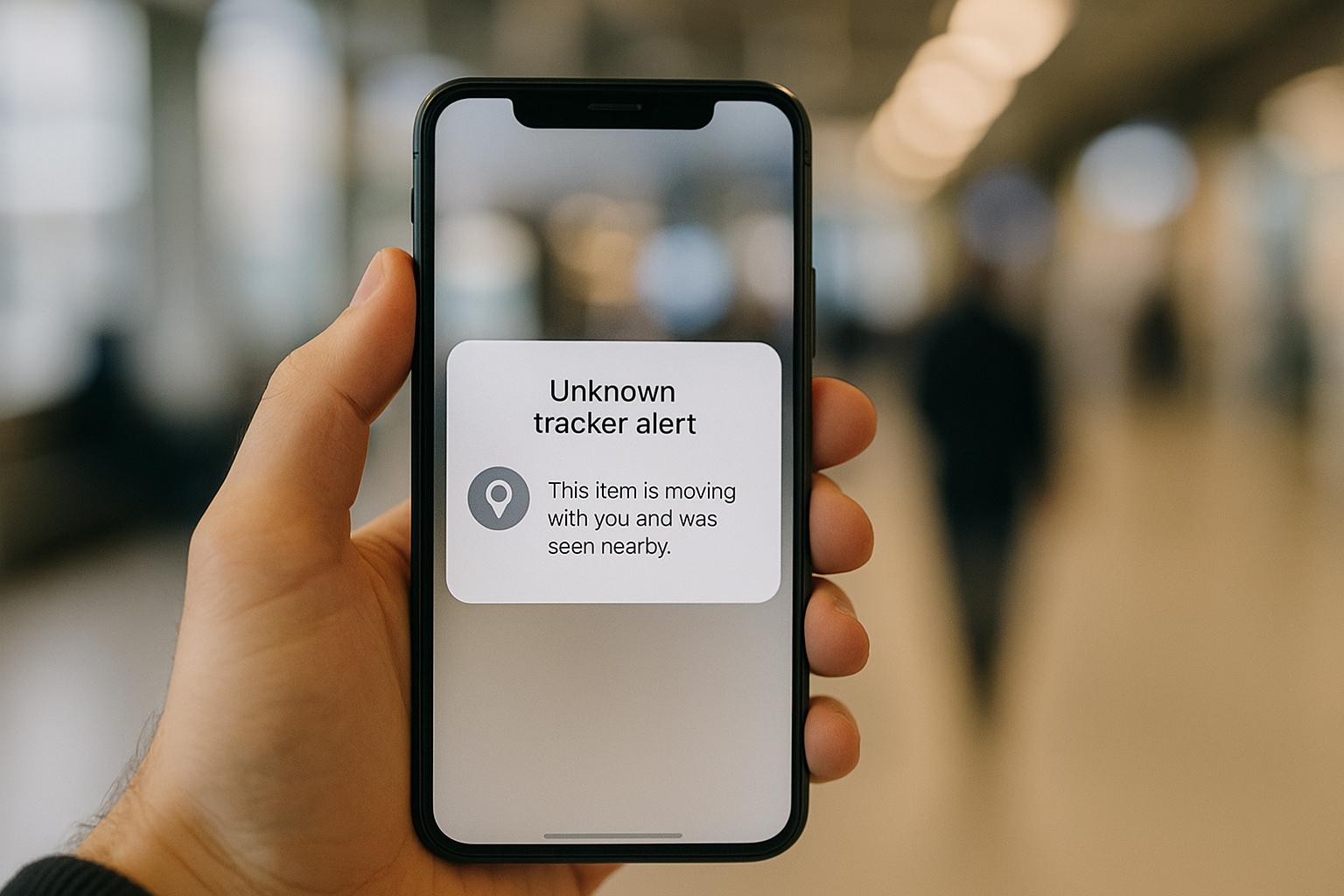 스마트폰에 'Unknown tracker alert' 알림이 뜬 장면—블루투스 추적기 의심 알림 대처 가이드 썸네일