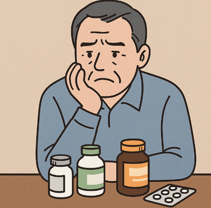 약을 먹을지 고민하는 중년