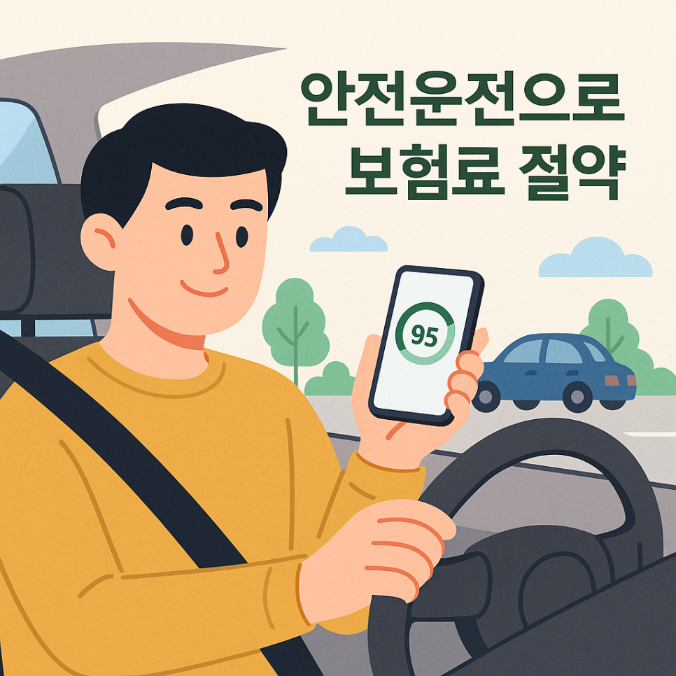 남성이 운전을 하며 운전 점수를 보여주는 긍정적인 이미지.