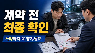 중고차 계약서에 침수 미고지 시 환불&middot;계약해제 특약을 남기는 방법을 설명하는 이미지