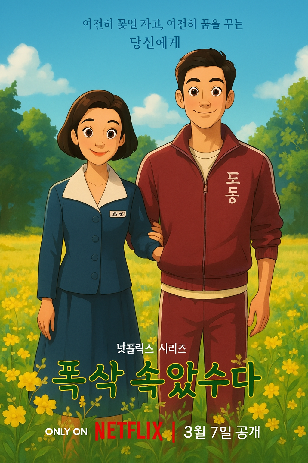 디즈니 스타일로 변환시킨 폭싹 속았수다 포스터 그림