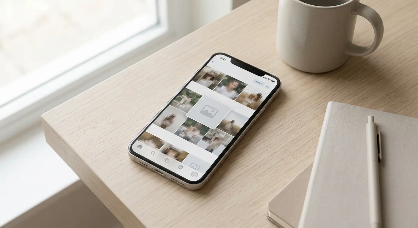 아이폰에서 사진이 갑자기 사라진 것처럼 보이는 상황을 설명하는 이미지