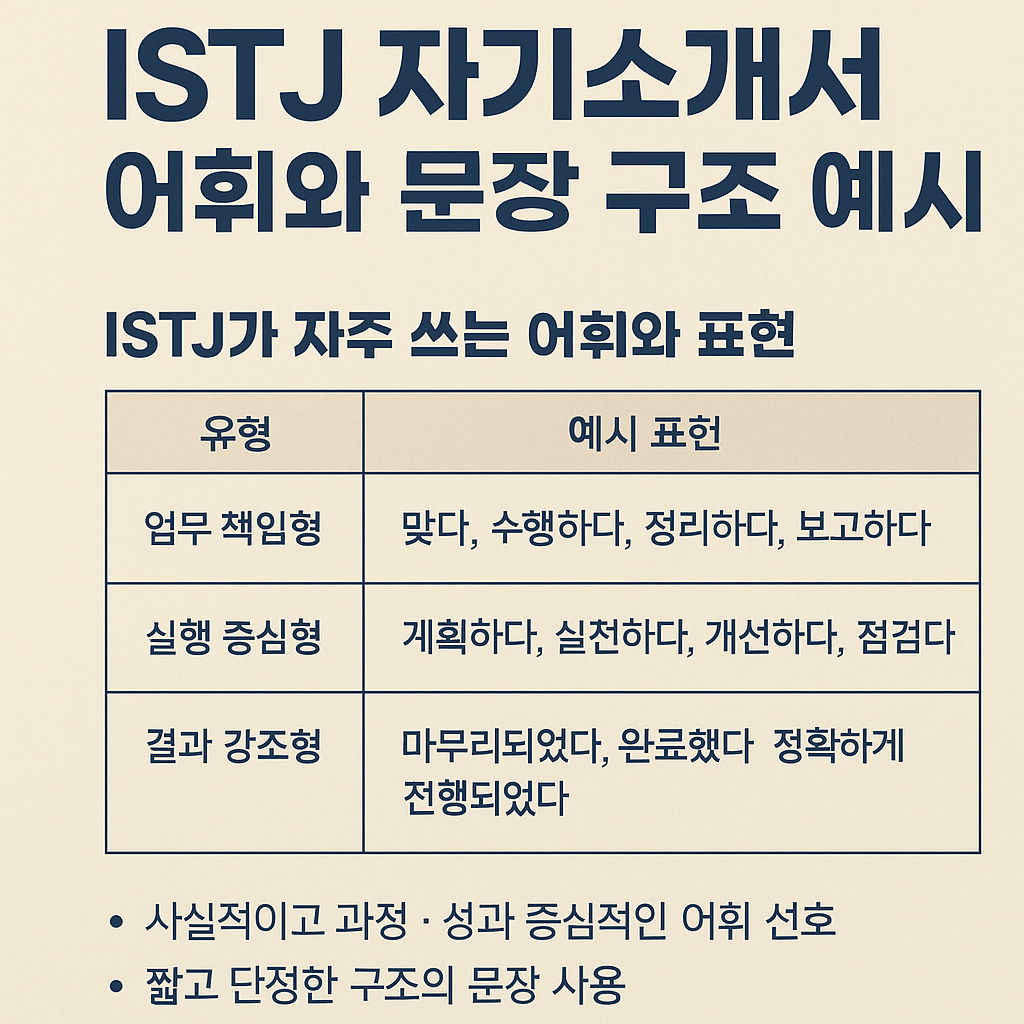ISTJ 자기소개서 어휘와 문장 구조 예시