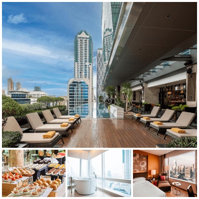 알록달록한 색으로 만들어진 다양한 음식이 있는 호텔 식당