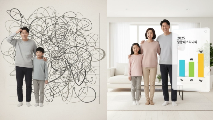 2025년 긴급복지 소득 기준 완화로 더 많은 한국인 가구가 혜택을 받는 모습.