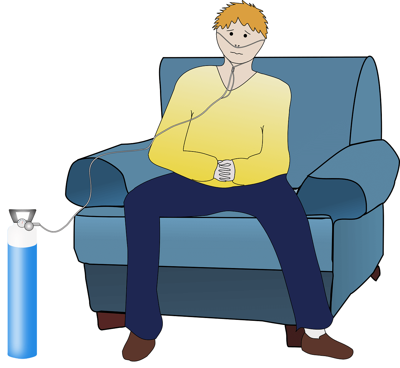 인공 산소마스크를 착용