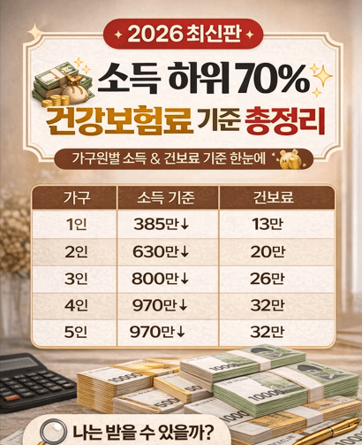 소득하위 70% 건강보험료 기준표