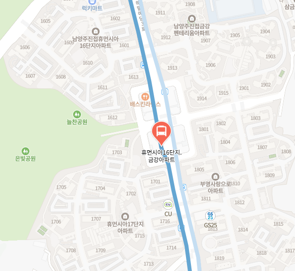 휴먼시아16단지.금강아파트에서 인천공항 리무진 공항버스(8844번) 지도 위치