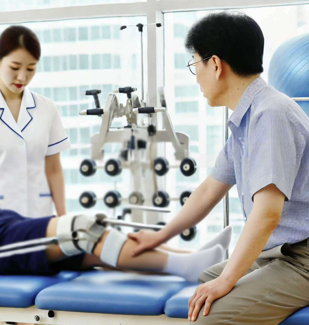  업무상 부상 후 재활 치료를 받고 있는 근로자