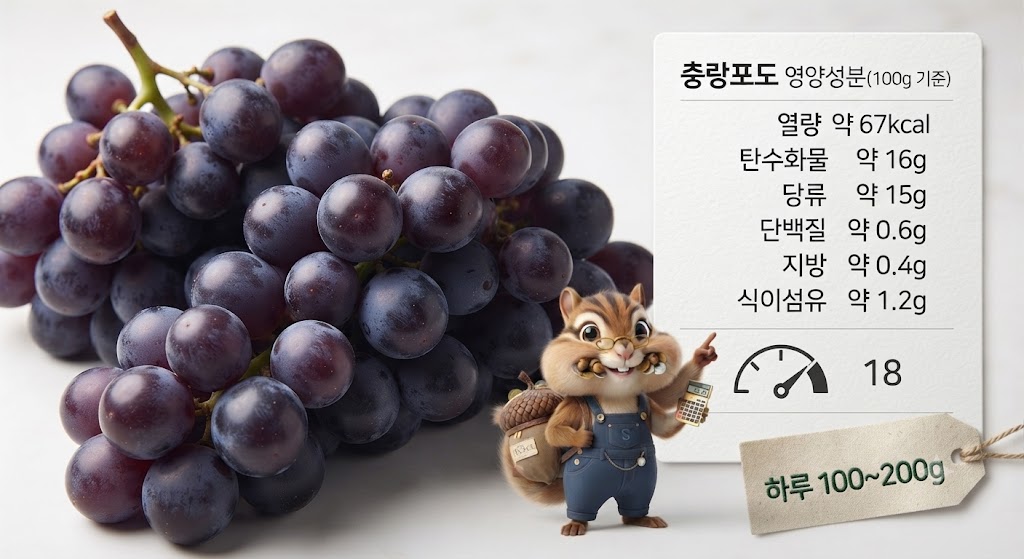 충랑포도 100g당 영양성분 및 하루 권장량 이미지