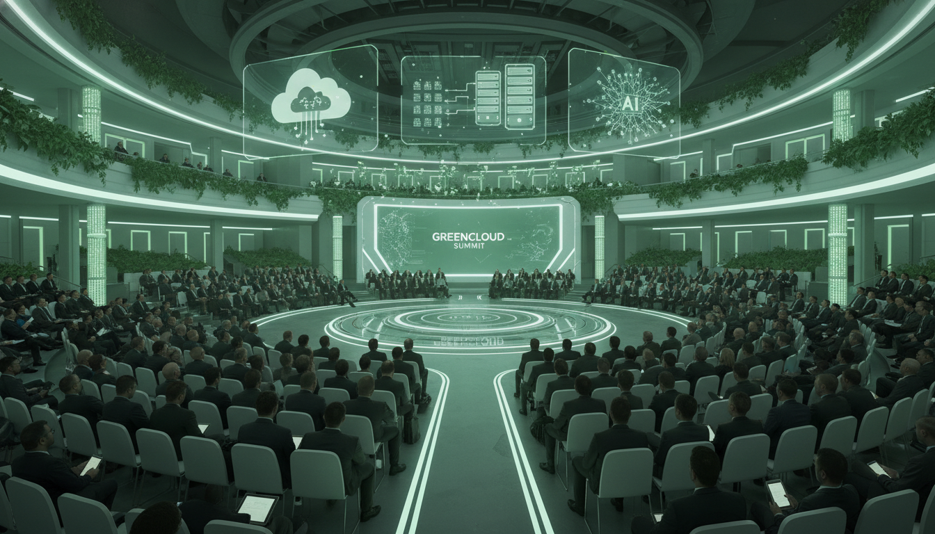 2026 AWS Summit Seoul 테크 컨퍼런스 현장의 미래지향적인 AI 및 클라우드 기술 무대 일러스트