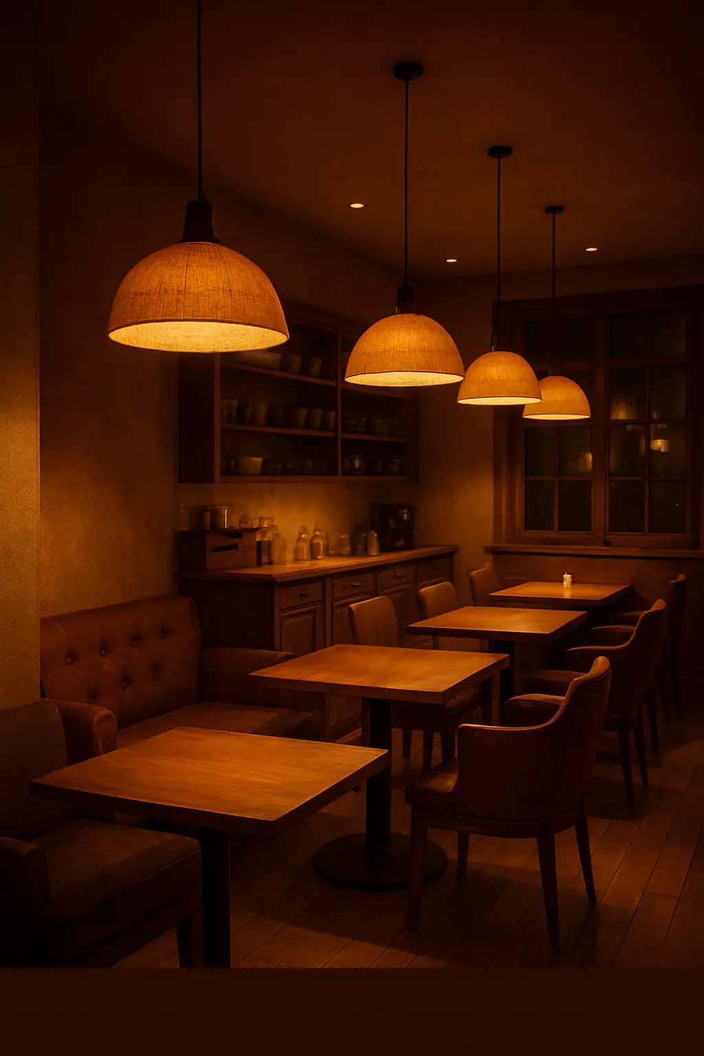 부드러운-황금빛-조명이-아늑함을-전하는-카페-인테리어