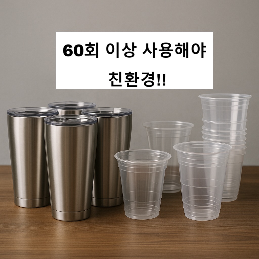 텀블러와 플라스틱 컵을 비교해놓은 모습