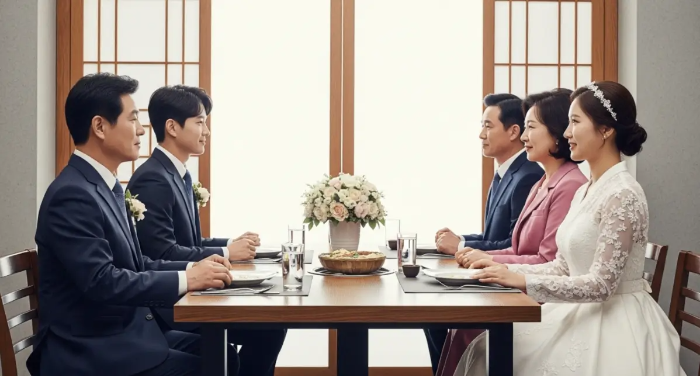 상견례하는 신랑신부 가족