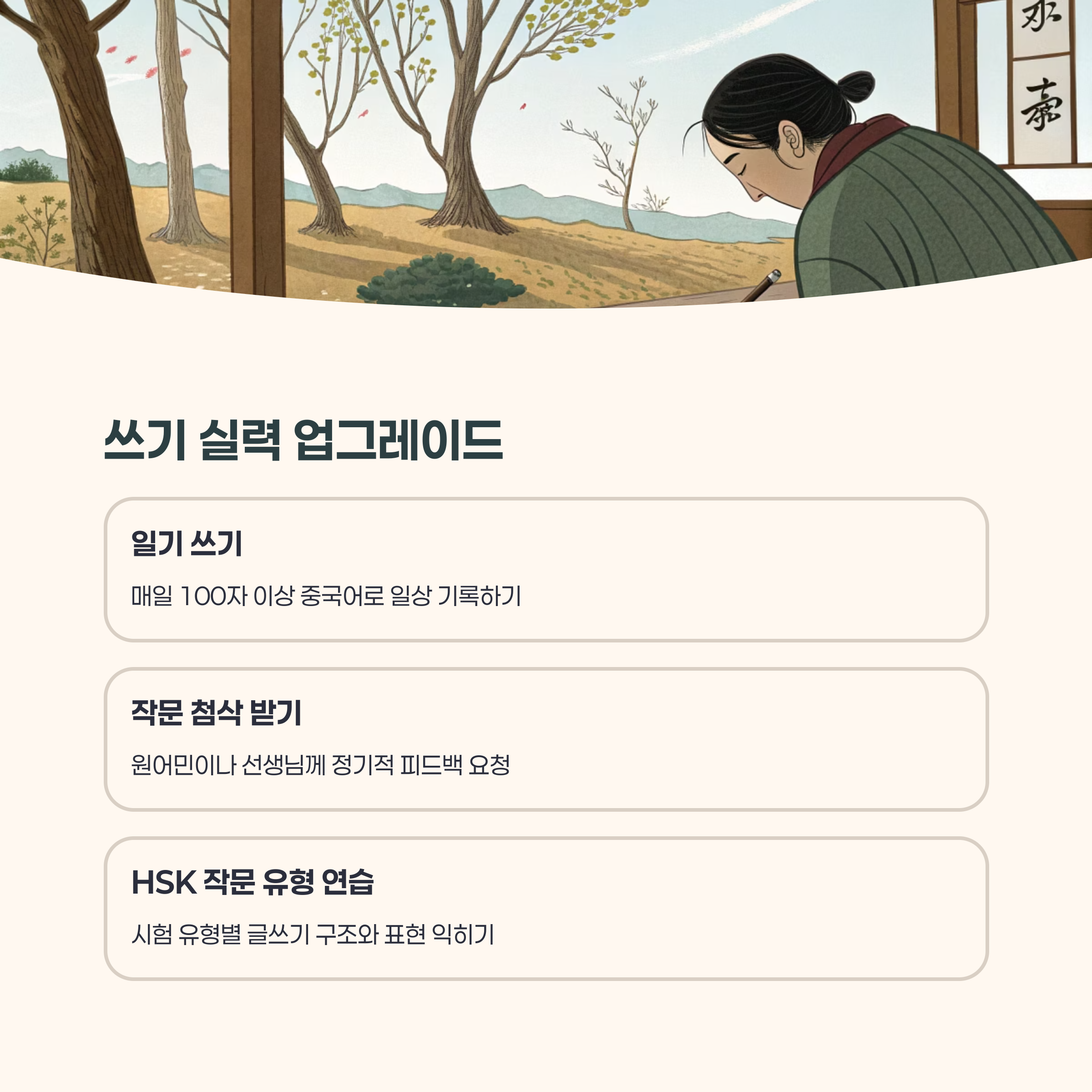 중국어 쓰기 연습 노트와 펜