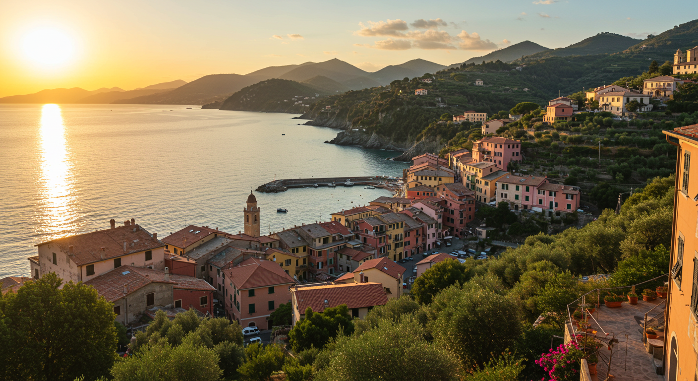 일몰이 지는 해안도시