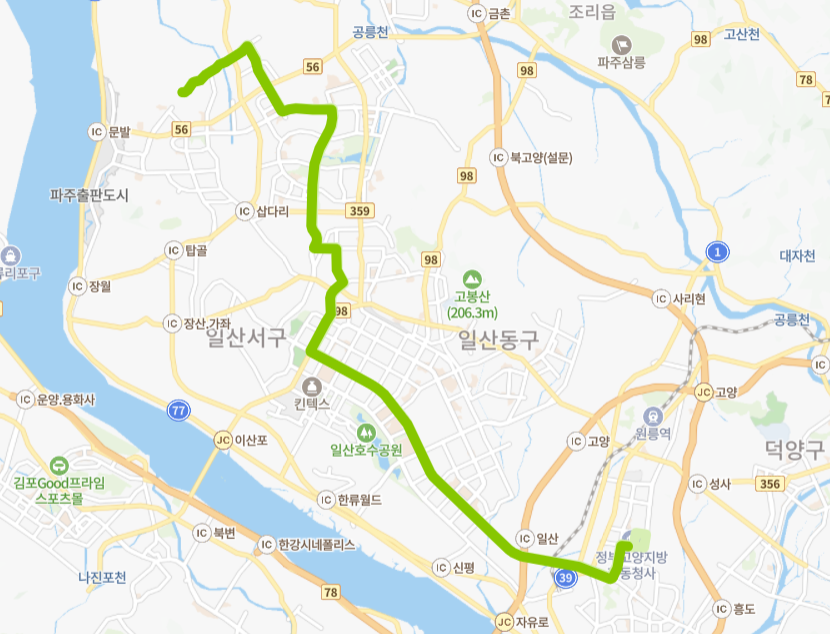 고양-파주-67번-버스-노선-지도