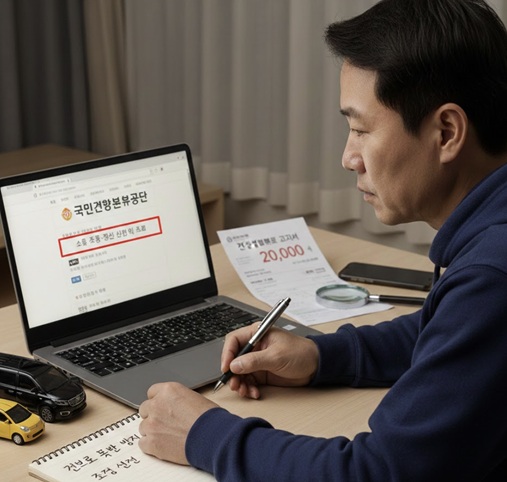 퇴근 후 건강보험료 알아보는 이미지