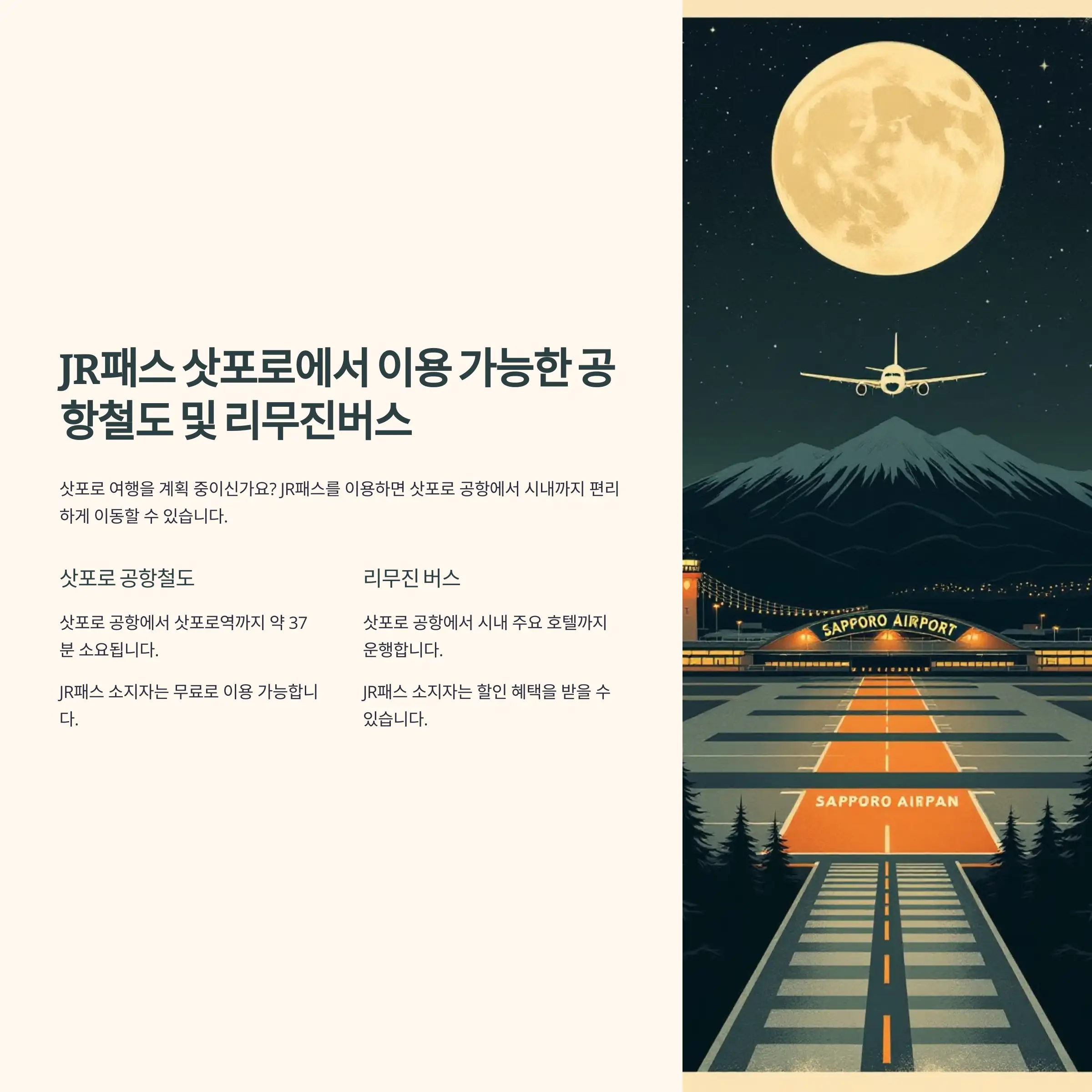 JR패스 삿포로 여행에서 이용 가능한 공항철도 및 리무진버스 편의 시설