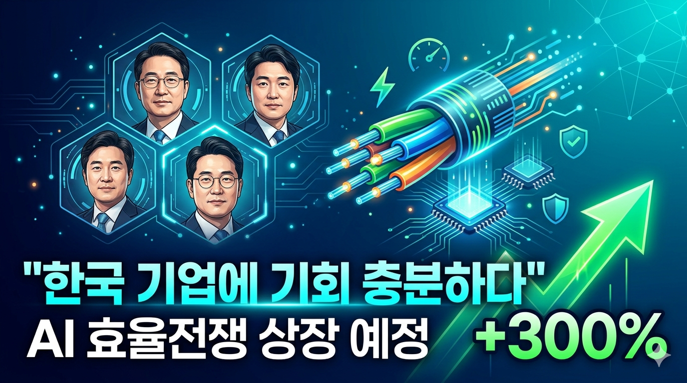 한국 기업 최초로 엔비디아의 전략적 투자를 유치한 딥테크 기업 포인투테크놀로지의 박진호 대표와 핵심 기술인 이튜브(e-Tube) 플라스틱 케이블 및 상장 예정 모멘텀을 시각화한 이미지