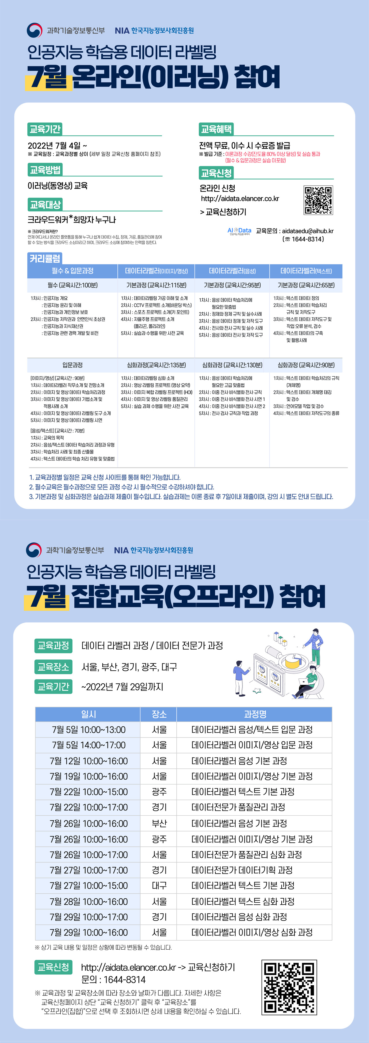 7월 데이터 라벨링 온라인 오프라인 교육 일정